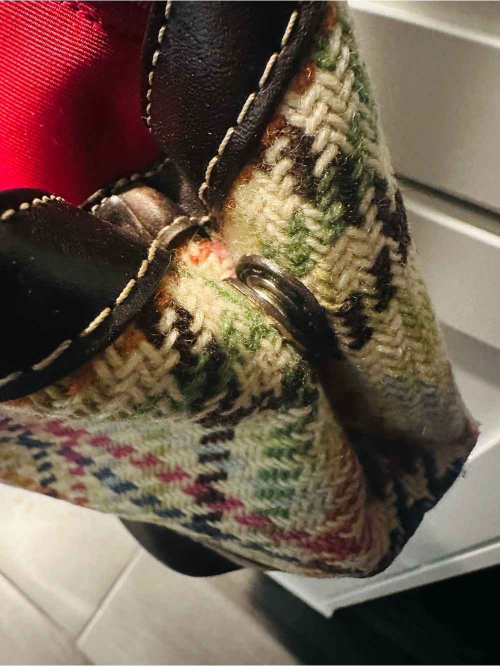 Coach Multicolor Plaid Shoulder Bag with Dark Brown Leather Trim - Picture 8 of 9